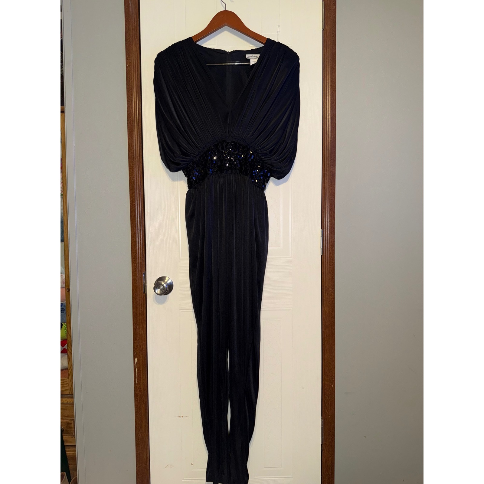 Lizzie& Johnny By Lucero Vintage 80s Sequin Jumpsuit Black Disco Core Size 10